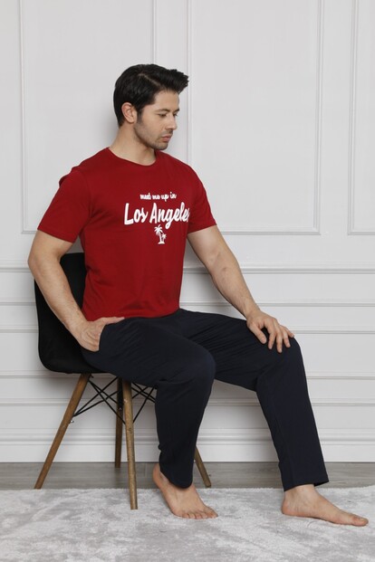 Los Angeles Baskılı Kısa Kollu Erkek Pijama Takımı - 2