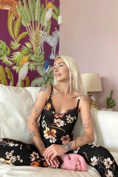 Lotus Dantelli İp Askılı Örme Kadın Pijama Takımı - 3