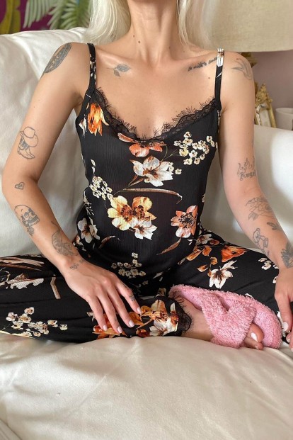 Lotus Dantelli İp Askılı Örme Kadın Pijama Takımı - 4