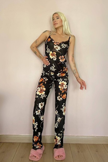 Lotus Dantelli İp Askılı Örme Kadın Pijama Takımı - 5