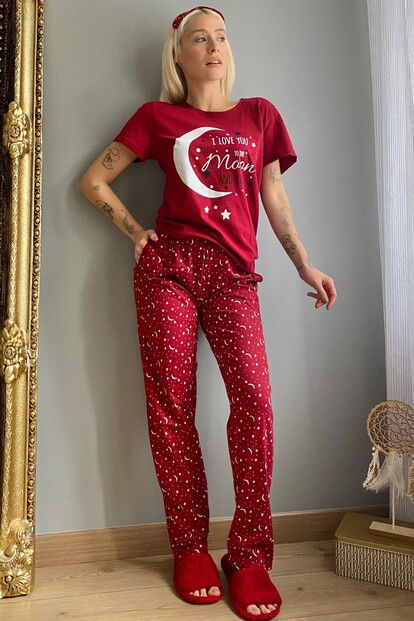 Love Moon Baskılı Kısa Kol Kadın Pijama Takımı - 2
