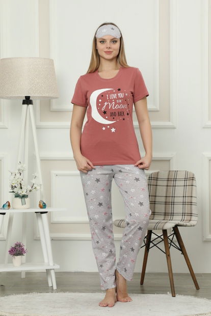 Love Moon Desenli Kısa Kollu Kadın Pijama Takımı - 2