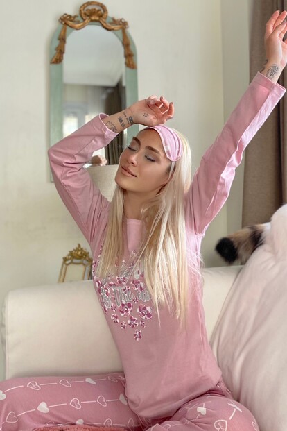 Love Spring Baskılı Uzun Kol Kadın Pijama Takımı - 1