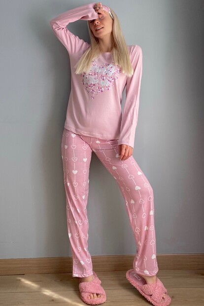 Love Spring Baskılı Uzun Kol Kadın Pijama Takımı - 4