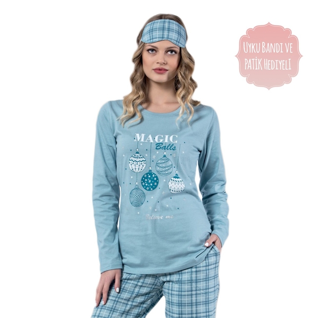 Magic Ball Desenli Uzun Kollu Bayan Pijama Takımı - 2