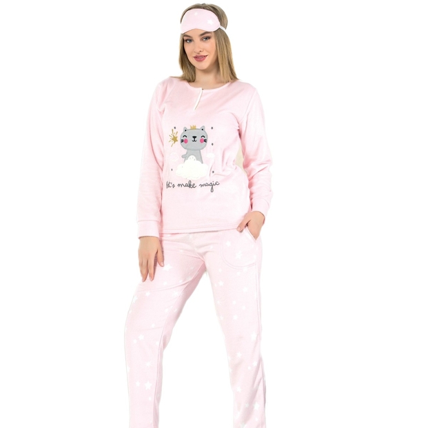Magic Cat Desenli Kadın Yumoş Peluş Pijama Takımı - 1