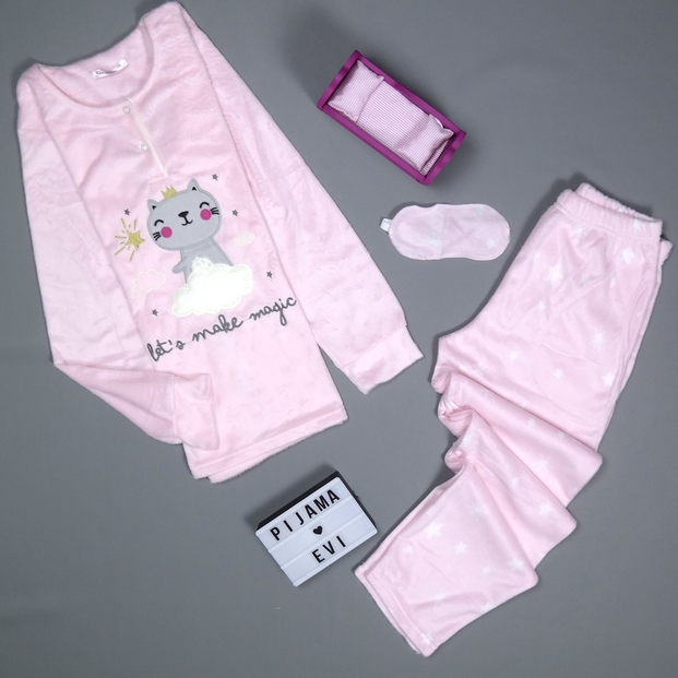 Magic Cat Desenli Kadın Yumoş Peluş Pijama Takımı - 2