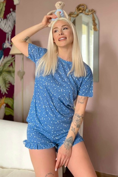 Many Stars Baskılı Şortlu Kadın Pijama Takımı - 1