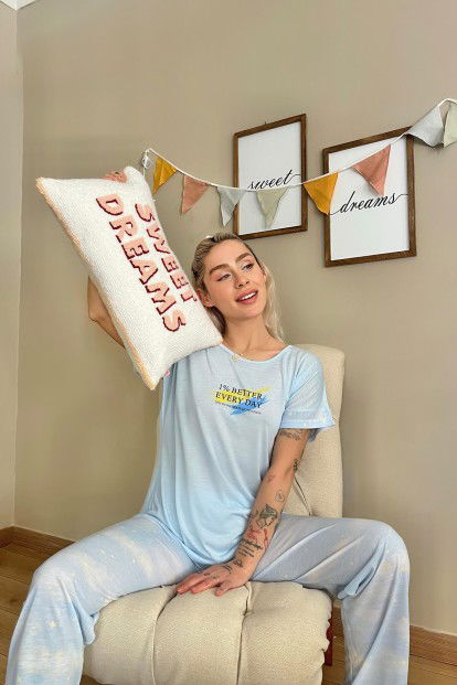 Mavi Better Baskılı Örme Kısa Kollu Kadın Pijama Takımı - 2