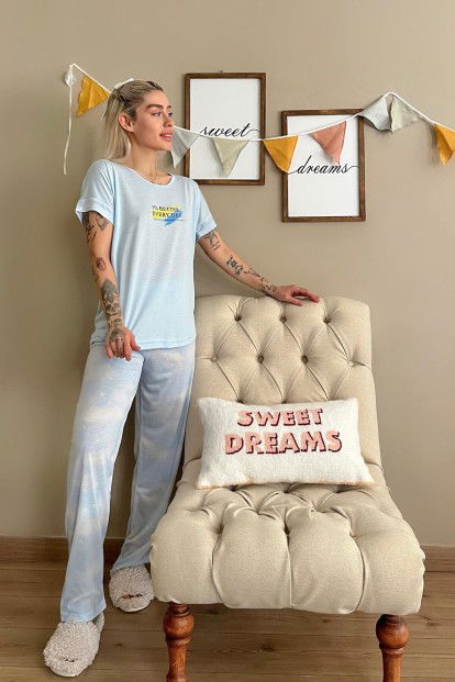 Mavi Better Baskılı Örme Kısa Kollu Kadın Pijama Takımı - 5