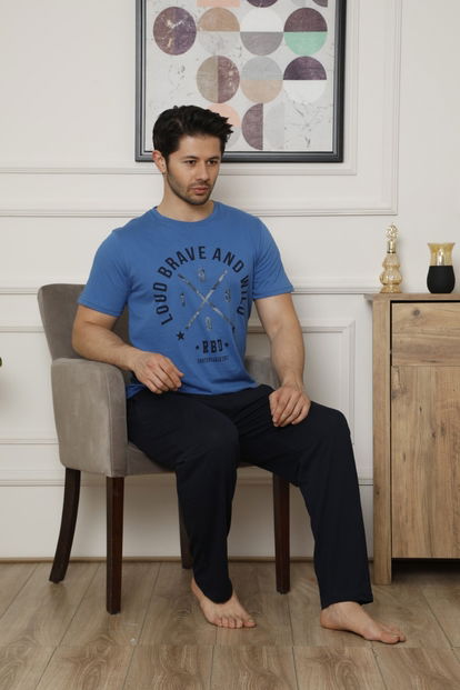 Mavi Brave Baskılı Kısa Kollu Erkek Pijama Takımı - 2