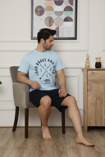 Mavi Brave Baskılı Şortlu Kısa Kollu Erkek Pijama Takımı - 2