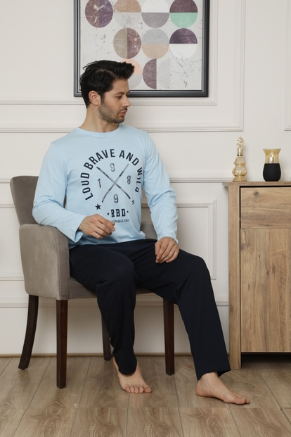 Mavi Brave Baskılı Uzun Kollu Erkek Pijama Takımı - 1