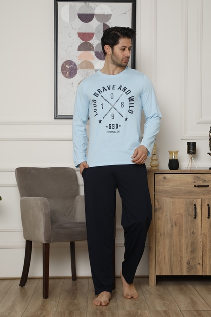 Mavi Brave Baskılı Uzun Kollu Erkek Pijama Takımı - 2