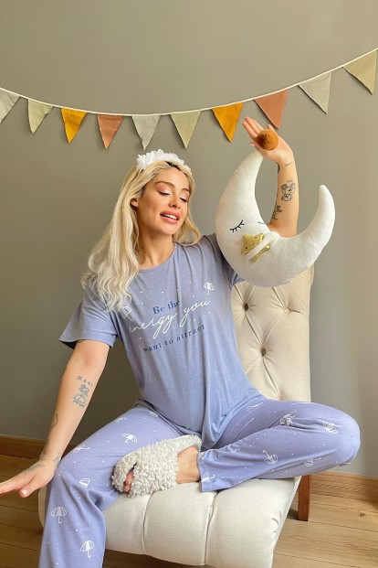 Mavi Energy Baskılı Kısa Kollu Kadın Pijama Takımı - 2