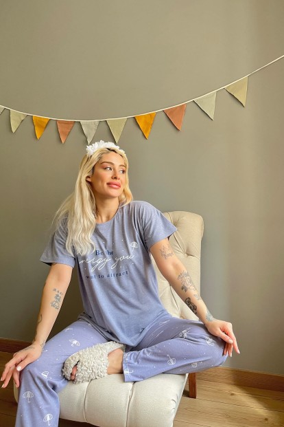 Mavi Energy Baskılı Kısa Kollu Kadın Pijama Takımı - 3