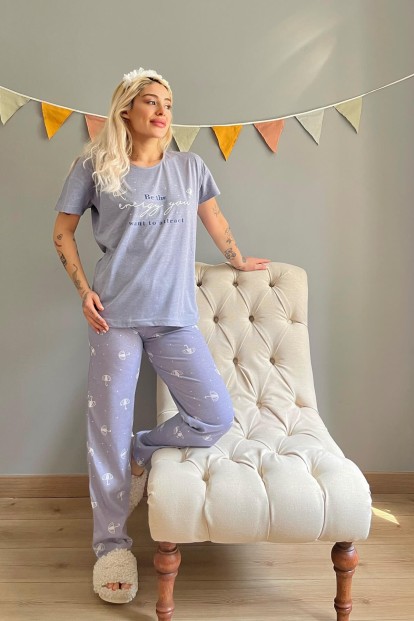 Mavi Energy Baskılı Kısa Kollu Kadın Pijama Takımı - 5