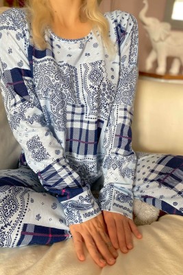 Mavi Etnico Ursa Baskılı Uzun Kol Kadın Pijama Takımı - 5