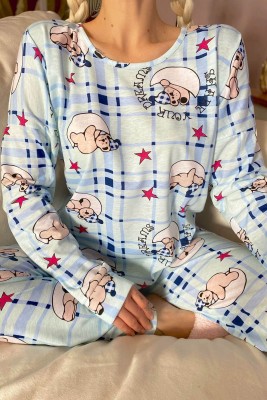 Mavi Luna Baskılı Uzun Kol Kadın Pijama Takımı - 4