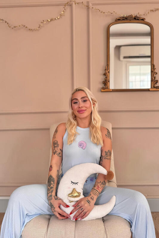 Mavi Marin Desenli Örme Sıfır Kol Kadın Pijama Takımı - Pijamaevi (3)