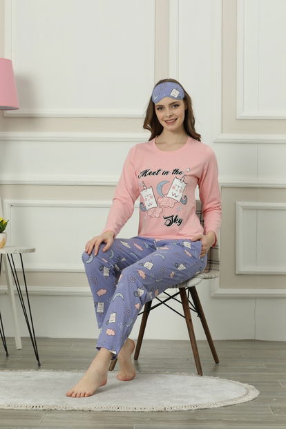 Mavi Meet Sky Desenli Uzun Kollu Kadın Pijama Takımı - 1