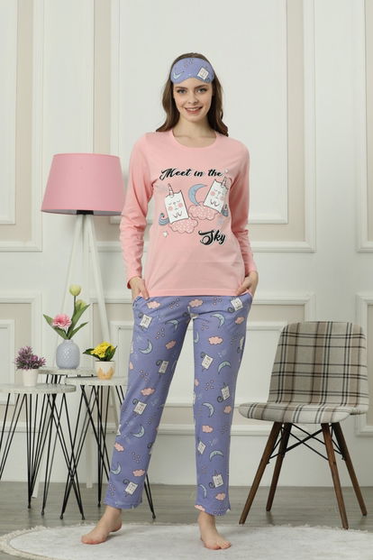 Mavi Meet Sky Desenli Uzun Kollu Kadın Pijama Takımı - 2
