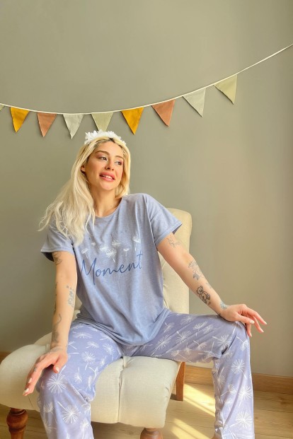 Mavi Moment Baskılı Kısa Kollu Kadın Pijama Takımı - 2