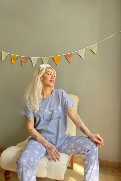 Mavi Moment Baskılı Kısa Kollu Kadın Pijama Takımı - 3