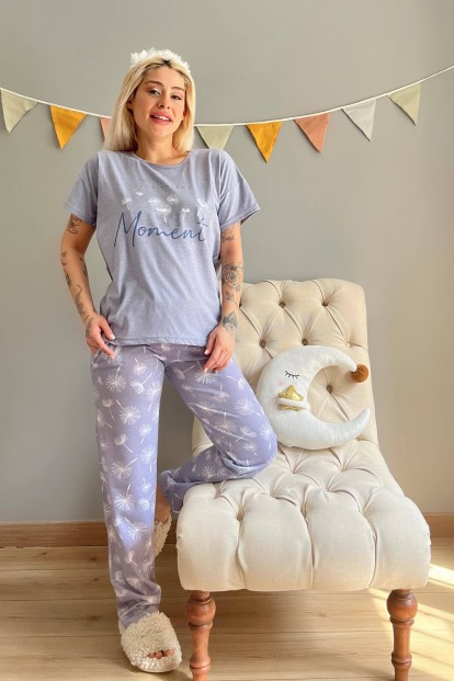 Mavi Moment Baskılı Kısa Kollu Kadın Pijama Takımı - 5