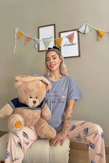 Mavi Monday Baskılı Kısa Kollu Kadın Pijama Takımı - 2