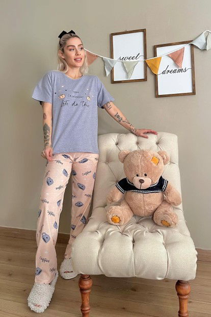 Mavi Monday Baskılı Kısa Kollu Kadın Pijama Takımı - 5