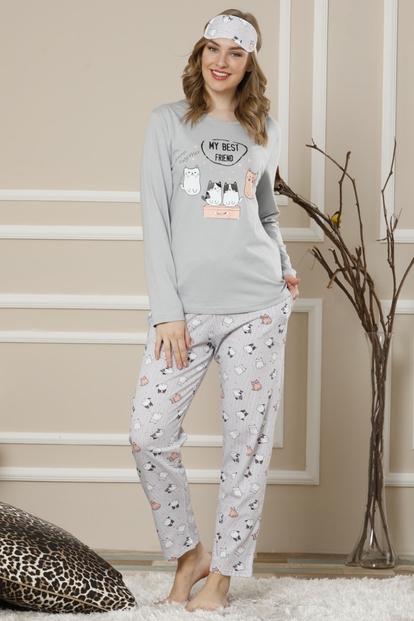 Mavi My Best Friend Desenli Uzun Kollu Kadın Pijama Takımı - 2