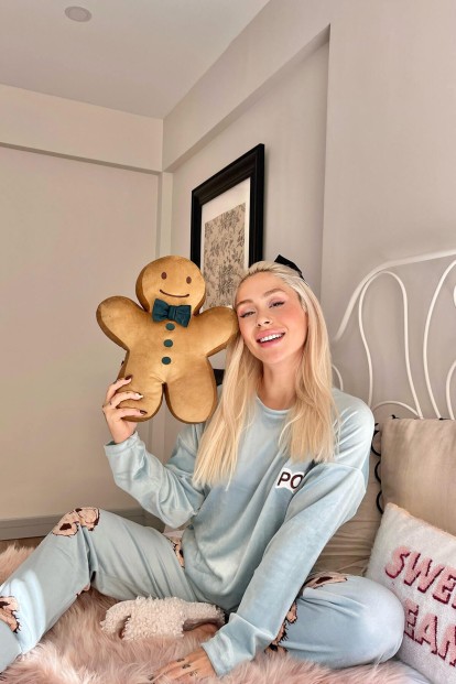 Mavi Pods Desenli Exclusive Kadife Kadın Pijama Takımı  - 2
