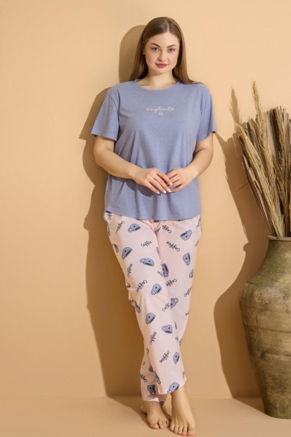 Mavi Simplicite Baskılı Büyük Beden Battal Pijama Takımı - 2