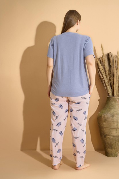 Mavi Simplicite Baskılı Büyük Beden Battal Pijama Takımı - 3