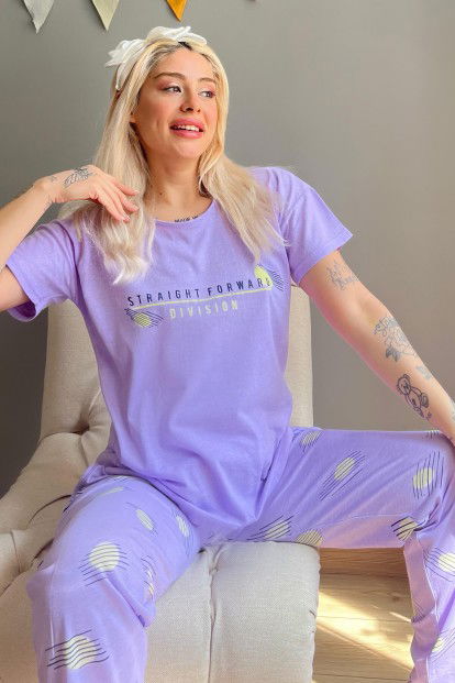 Mavi Straight Baskılı Kısa Kollu Kadın Pijama Takımı - 1