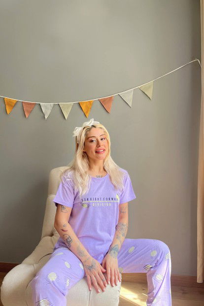 Mavi Straight Baskılı Kısa Kollu Kadın Pijama Takımı - 2
