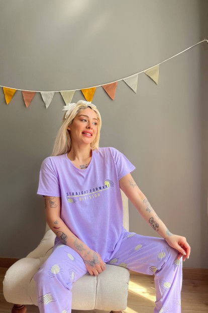 Mavi Straight Baskılı Kısa Kollu Kadın Pijama Takımı - 3
