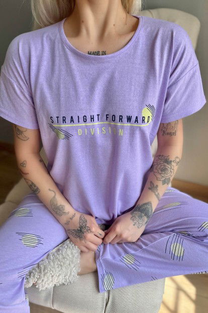 Mavi Straight Baskılı Kısa Kollu Kadın Pijama Takımı - 4