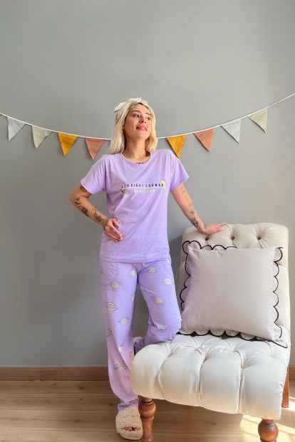 Mavi Straight Baskılı Kısa Kollu Kadın Pijama Takımı - 5