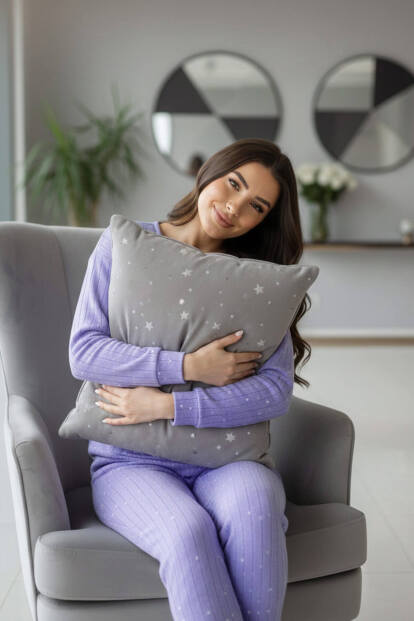 Mavi Touch Desenli Kanguru Cepli Peluş Polar Pijama Takımı - 5