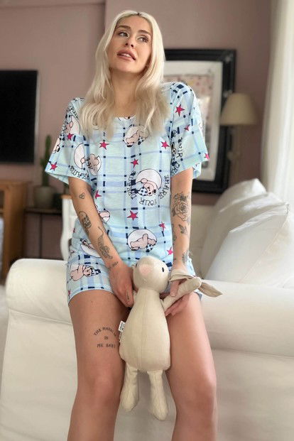 Mavi Your Dream Baskılı Şortlu Kadın Pijama Takımı - 1