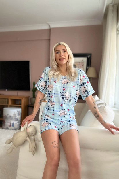 Mavi Your Dream Baskılı Şortlu Kadın Pijama Takımı - 3