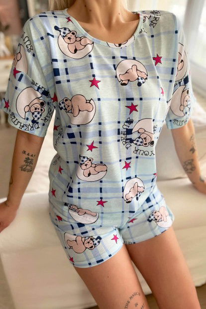 Mavi Your Dream Baskılı Şortlu Kadın Pijama Takımı - 4