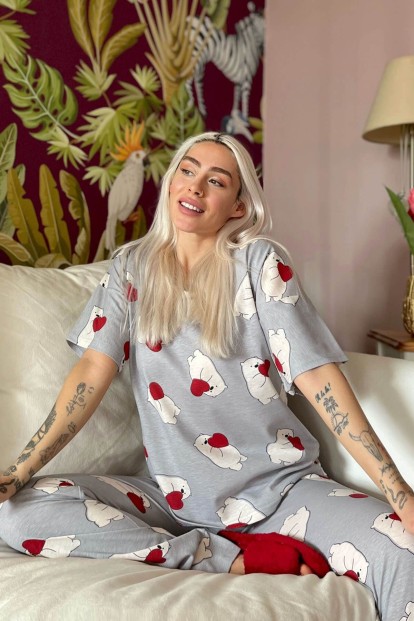 Medve Baskılı Kısa Kollu Kadın Pijama Takımı - 2