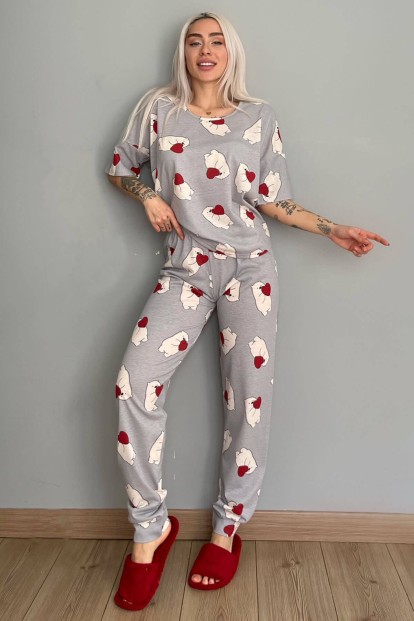 Medve Baskılı Kısa Kollu Kadın Pijama Takımı - 5