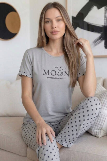 Melanj Wonderful Desenli Bambu Kısa Kol Kadın Pijama Takımı - 2