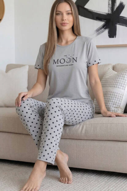Melanj Wonderful Desenli Bambu Kısa Kol Kadın Pijama Takımı - 3