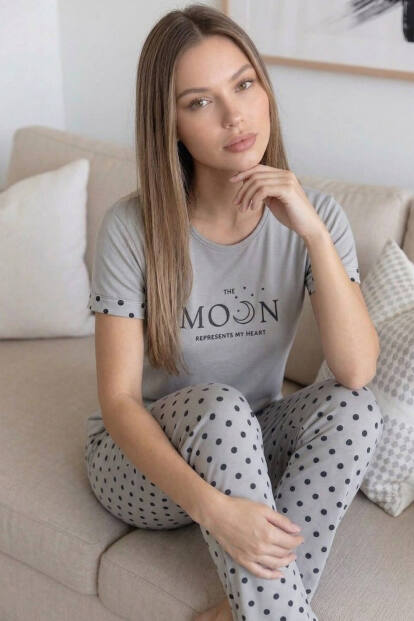 Melanj Wonderful Desenli Bambu Kısa Kol Kadın Pijama Takımı - 4