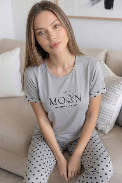 Melanj Wonderful Desenli Bambu Kısa Kol Kadın Pijama Takımı - 5